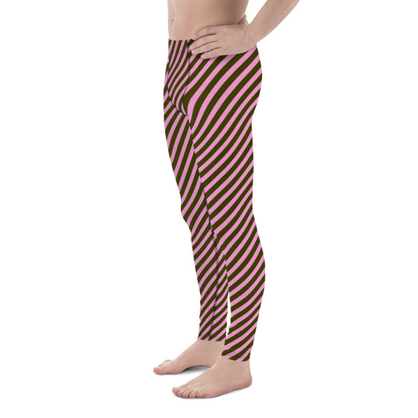 Pink Green Striped Meggings, Colorful Best Compression Tights For Men - Made in USA/EU/MX