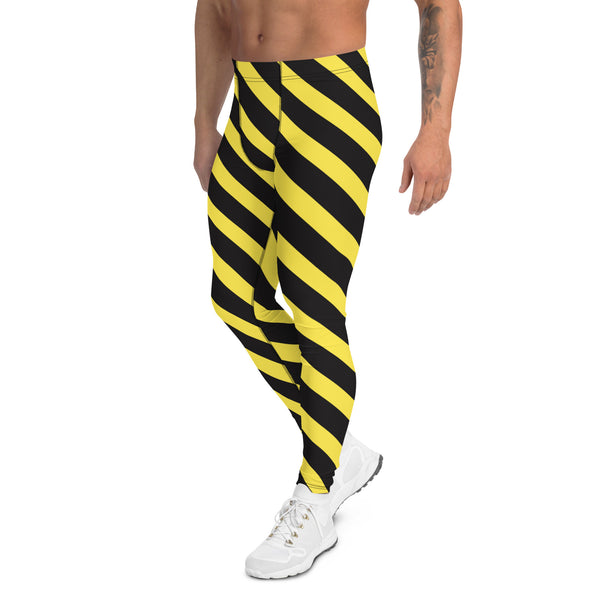 Yellow Black Diagonally Striped Meggings, Best Men's Leggings