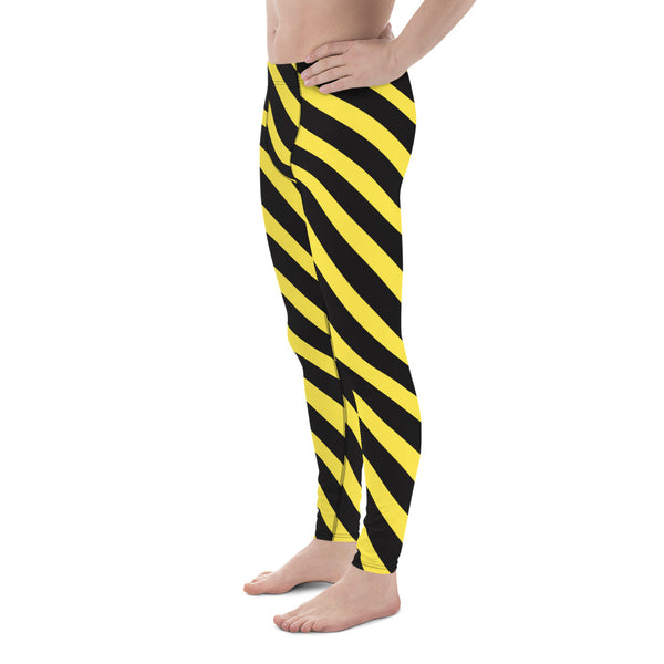 Yellow Black Diagonally Striped Meggings, Best Men's Leggings