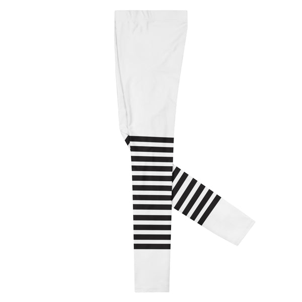 White Abstract Striped Men's Leggings, Black Horizontally Striped White and Black Abstract Designer Print Sexy Meggings Men's Workout Gym Tights Leggings, Men's Compression Tights Pants - Made in USA/ EU/ MX (US Size: XS-3XL)&nbsp;