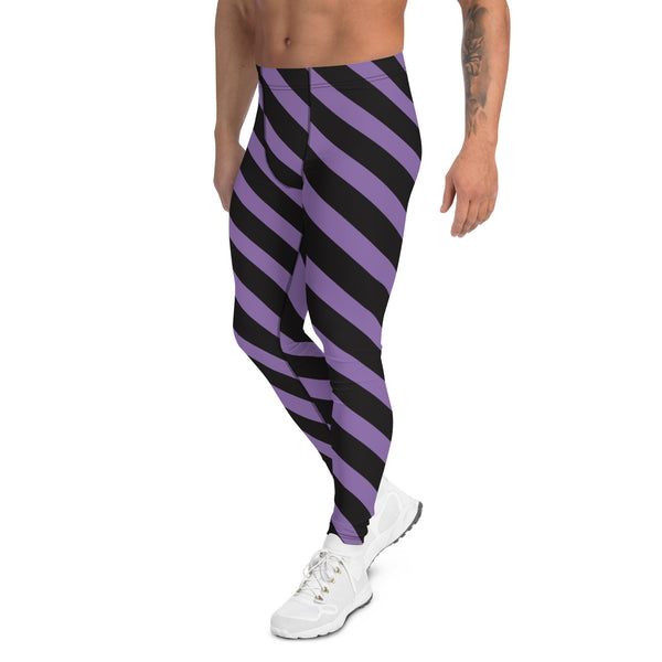 Purple Black Striped Meggings, Best Designer Stripes Diagonal Men's Leggings