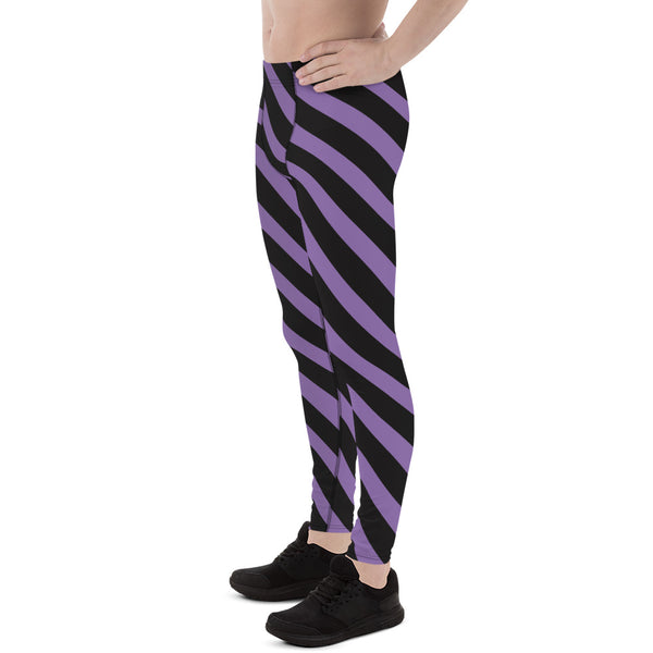 Purple Black Striped Meggings, Best Designer Stripes Diagonal Men's Leggings