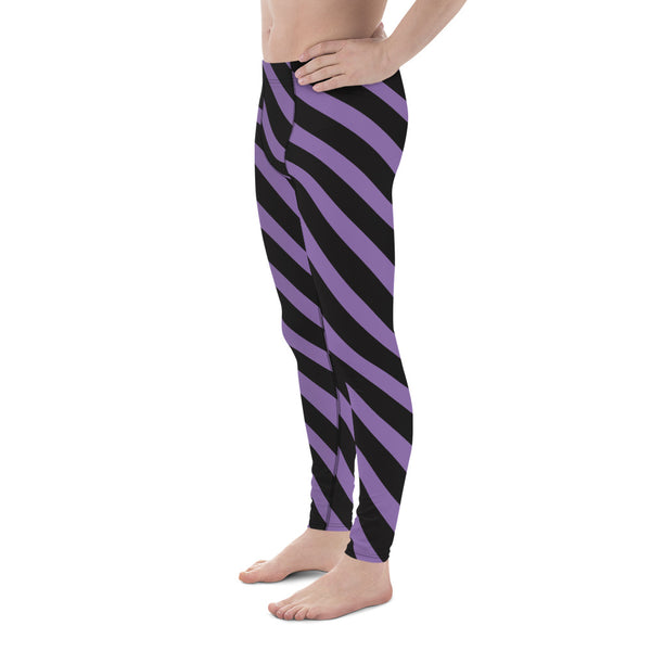 Purple Black Striped Meggings, Best Designer Stripes Diagonal Men's Leggings