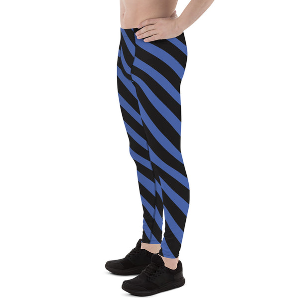 Blue Diagonal Striped Meggings, Best Men's Leggings