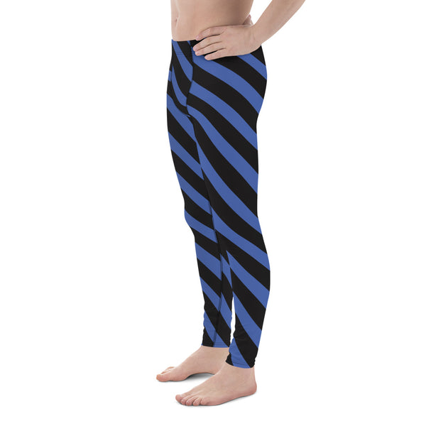 Blue Diagonal Striped Meggings, Best Men's Leggings