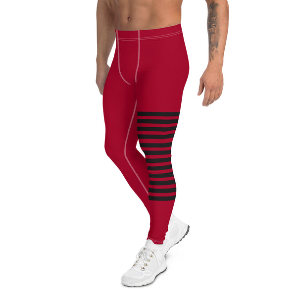 Red Black Striped Meggings, Best Horizontal Stripes Men's Leggings