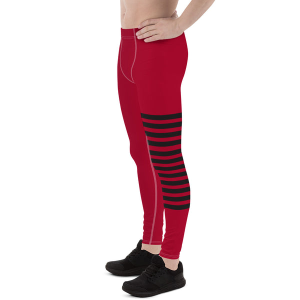 Red Black Striped Meggings, Best Horizontal Stripes Men's Leggings