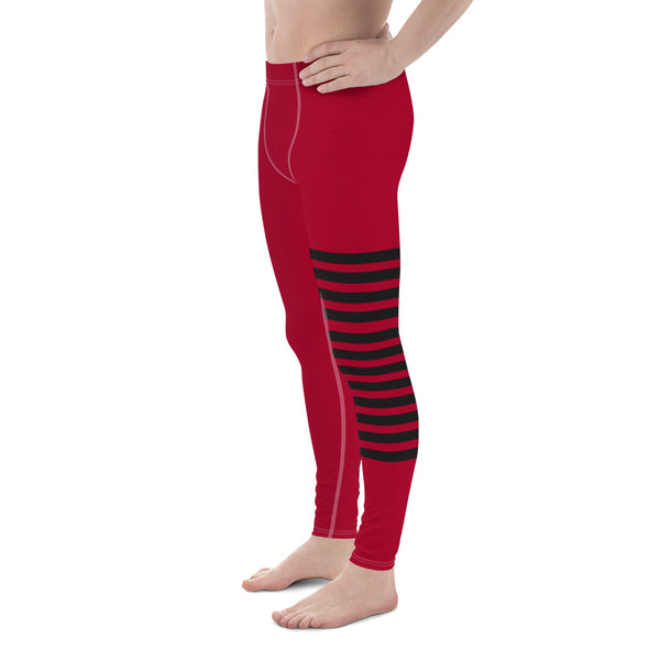 Red Black Striped Meggings, Best Horizontal Stripes Men's Leggings