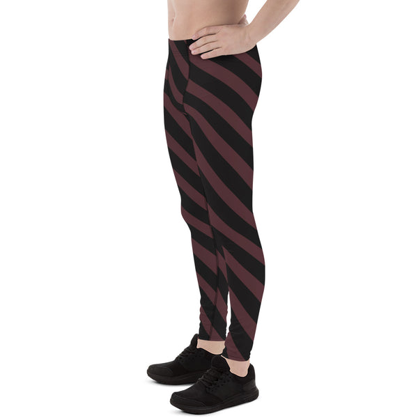 Brown Black Diagonal Striped Meggings, Men's Leggings