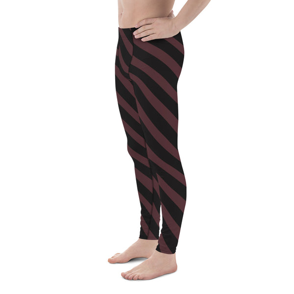 Brown Black Diagonal Striped Meggings, Men's Leggings