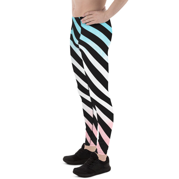 Blue Pink Striped Meggings, Diagonally Stripes Best Premium Best Men's Leggings