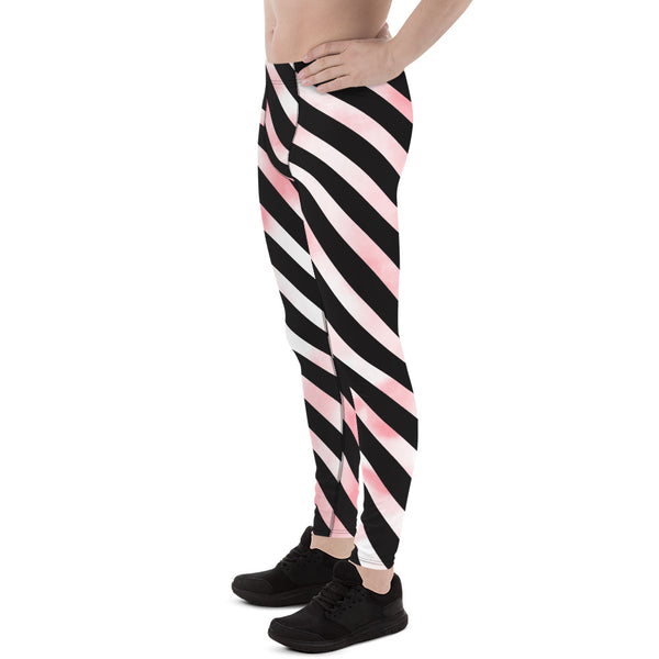 Pink Tie Dye Striped Meggings, Pastel Diagonal Stripes Men's Leggings Compression Pants - Made in USA/EU/MX