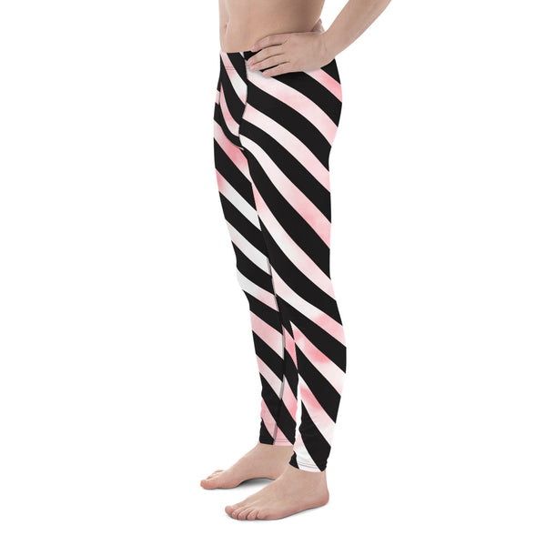 Pink Tie Dye Striped Meggings, Pastel Diagonal Stripes Men's Leggings Compression Pants - Made in USA/EU/MX