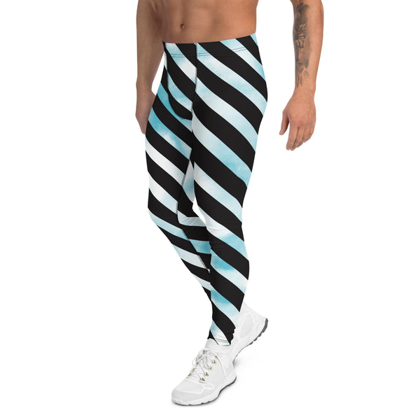 Black Diagonal Striped Meggings, Black Blue Tie Dye Abstract Designer Print Sexy Meggings Men's Workout Gym Tights Leggings, Men's Compression Tights Pants - Made in USA/ EU/ MX (US Size: XS-3XL)&nbsp;