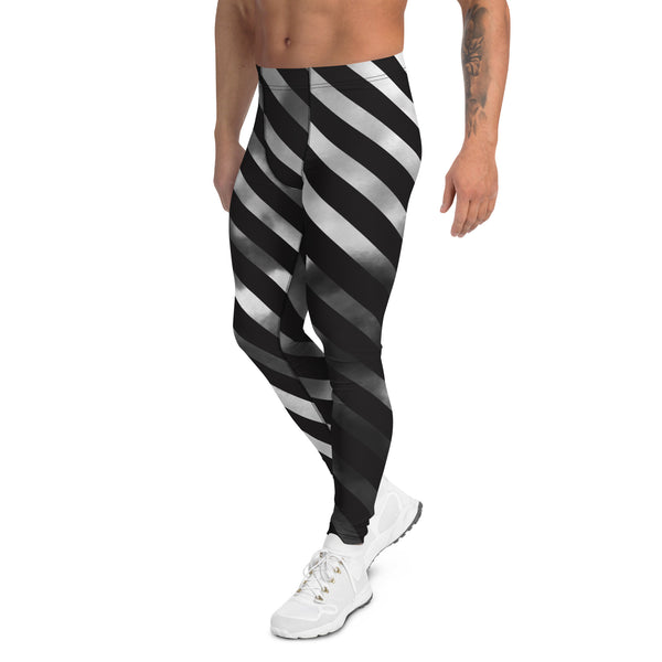 Black Diagonal Striped Meggings, Black Grey Tie Dye Abstract Designer Print Sexy Meggings Men's Workout Gym Tights Leggings, Men's Compression Tights Pants - Made in USA/ EU/ MX (US Size: XS-3XL)&nbsp;