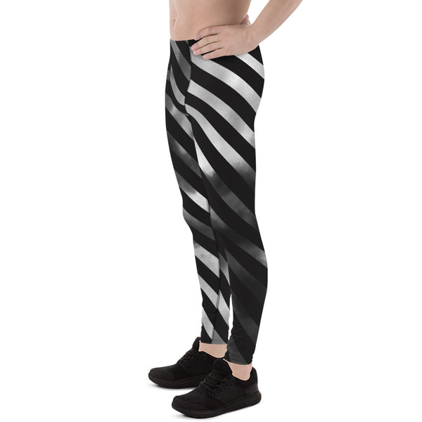 Black Diagonal Striped Meggings, Black Grey Tie Dye Abstract Designer Print Sexy Meggings Men's Workout Gym Tights Leggings, Men's Compression Tights Pants - Made in USA/ EU/ MX (US Size: XS-3XL)&nbsp;