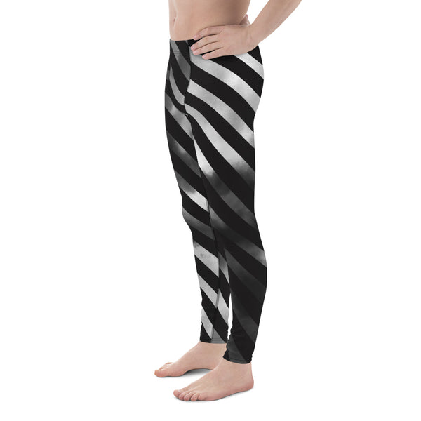 Black Diagonal Striped Meggings, Black Grey Tie Dye Abstract Designer Print Sexy Meggings Men's Workout Gym Tights Leggings, Men's Compression Tights Pants - Made in USA/ EU/ MX (US Size: XS-3XL)&nbsp;