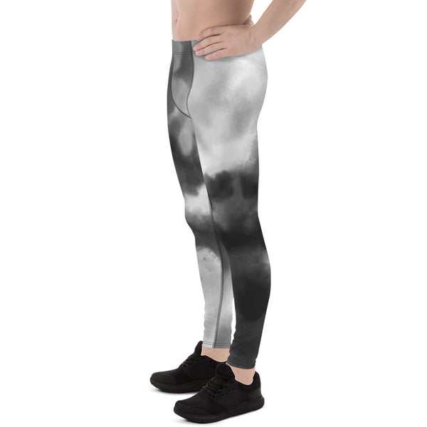 Abstract Tie Dye Men's Leggings, Grey Abstract Designer Print Sexy Meggings Men's Workout Gym Tights Leggings, Men's Compression Tights Pants - Made in USA/ EU/ MX (US Size: XS-3XL)&nbsp;