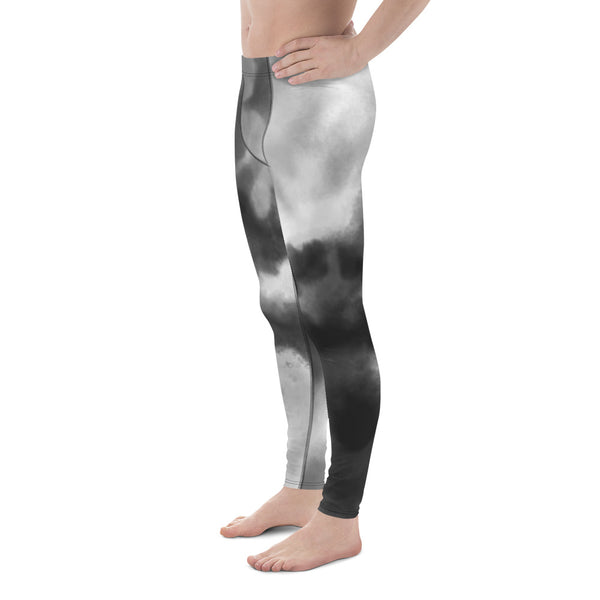 Abstract Tie Dye Men's Leggings, Grey Abstract Designer Print Sexy Meggings Men's Workout Gym Tights Leggings, Men's Compression Tights Pants - Made in USA/ EU/ MX (US Size: XS-3XL)&nbsp;