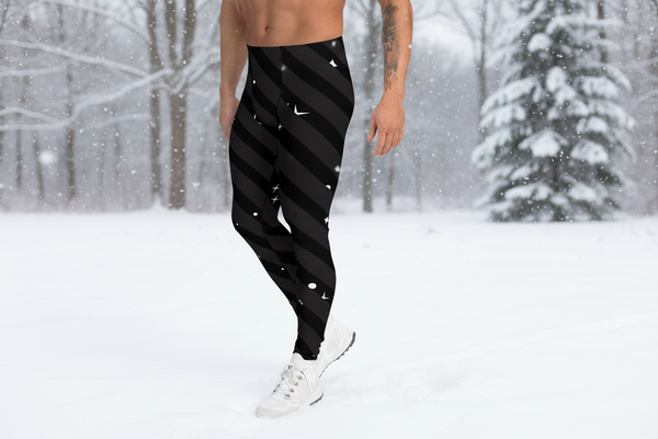 Black Diagonal Striped Meggings, Starry Print Men's Leggings