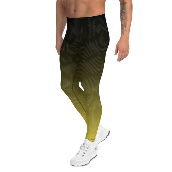 Black Yellow Abstract Meggings, Best Designer Men's Leggings