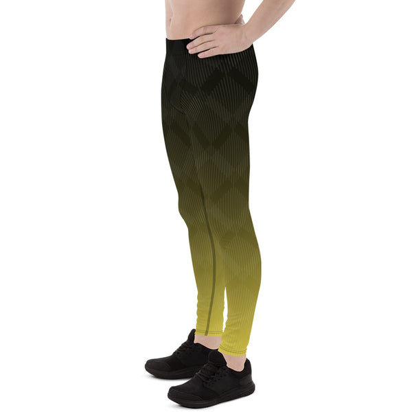 Black Yellow Abstract Meggings, Best Designer Men's Leggings