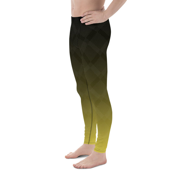 Black Yellow Abstract Meggings, Best Designer Men's Leggings