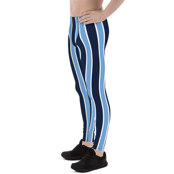 Blue Striped Best Meggings, Vertical Stripes Designer Men's Leggings