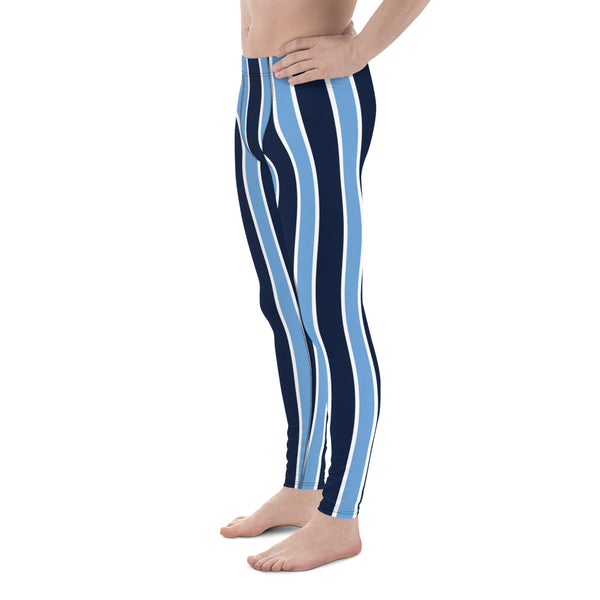 Blue Striped Best Meggings, Vertical Stripes Designer Men's Leggings