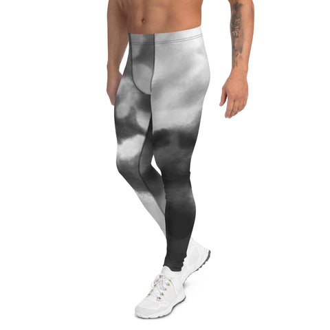 Abstract Tie Dye Men's Leggings, Grey Abstract Designer Print Sexy Meggings Men's Workout Gym Tights Leggings, Men's Compression Tights Pants - Made in USA/ EU/ MX (US Size: XS-3XL)&nbsp;