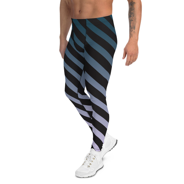 Blue Black Diagonal Striped Meggings, Best Men's Leggings