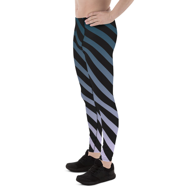 Blue Black Diagonal Striped Meggings, Best Men's Leggings