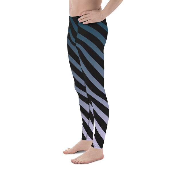 Blue Black Diagonal Striped Meggings, Best Men's Leggings