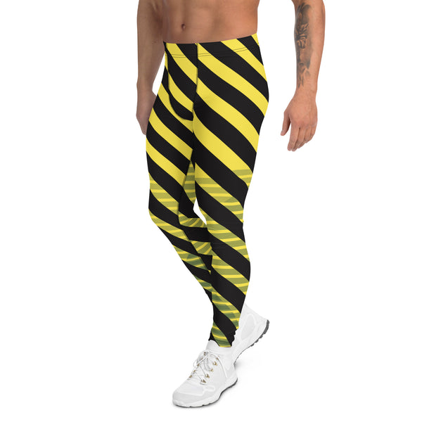 Yellow Black Diagonally Striped Meggings, Best Men's Leggings