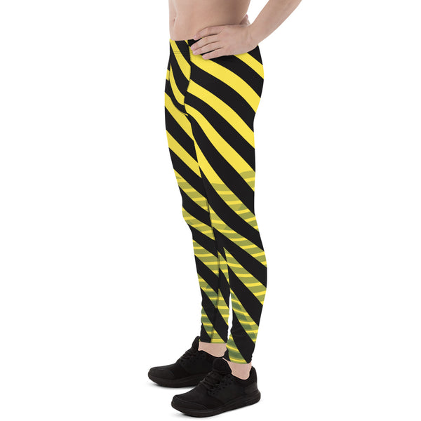 Yellow Black Diagonally Striped Meggings, Best Men's Leggings