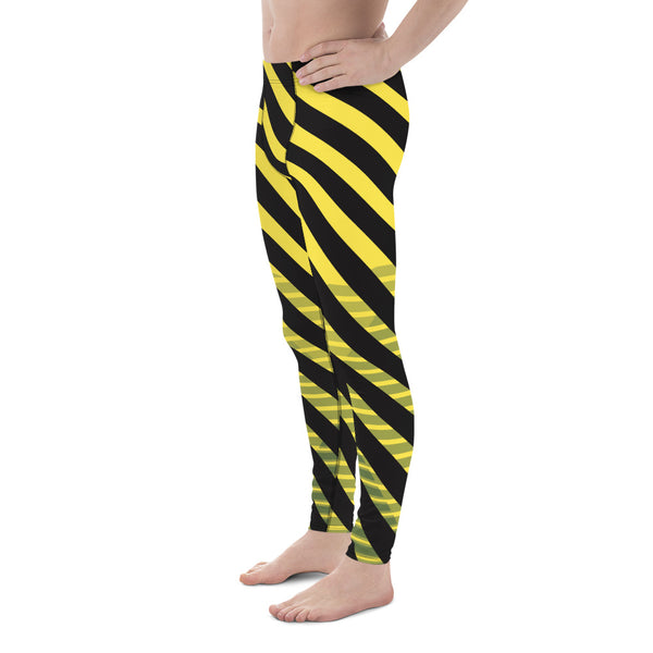 Yellow Black Diagonally Striped Meggings, Best Men's Leggings