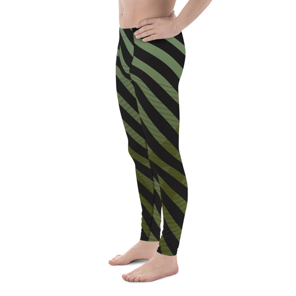 Green Black Diagonally Striped Meggings, Best Men's Leggings