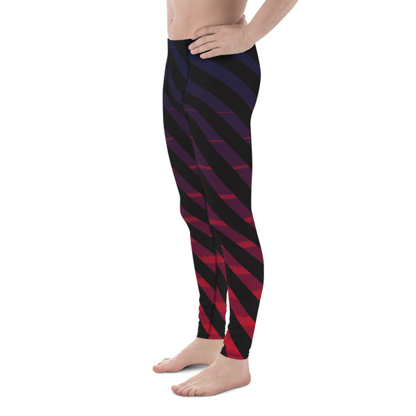 Blue Pink Diagonally Striped Meggings, Best Black Stripes Men's Leggings