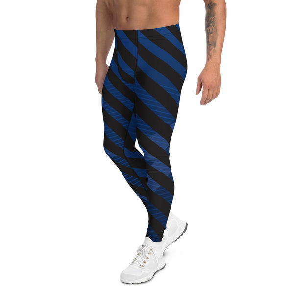 Blue Black Diagonally Striped Meggings, Best Men's Leggings