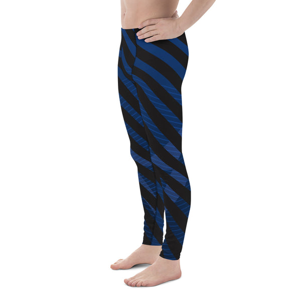 Blue Black Diagonally Striped Meggings, Best Men's Leggings