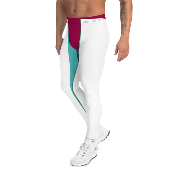 Pink Blue Striped Meggings, Color Block Designer Graphic Men's Leggings
