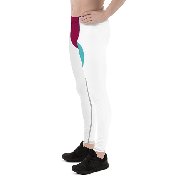 Pink Blue Striped Meggings, Color Block Designer Graphic Men's Leggings