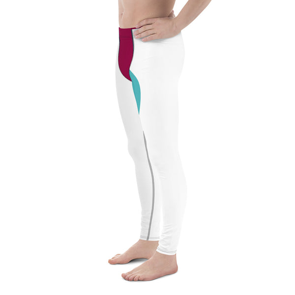 Pink Blue Striped Meggings, Color Block Designer Graphic Men's Leggings