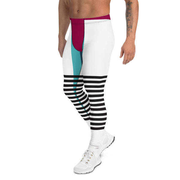 Pink Blue Striped Meggings, Horizontal Black Striped Men's Leggings