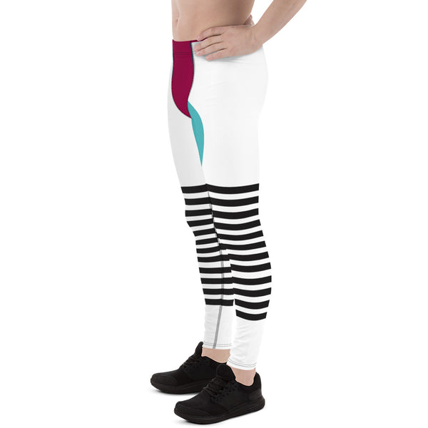 Pink Blue Striped Meggings, Horizontal Black Striped Men's Leggings