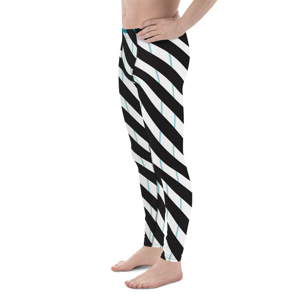 Blue Striped Meggings, Black Diagonally Stripeds Men's Leggings