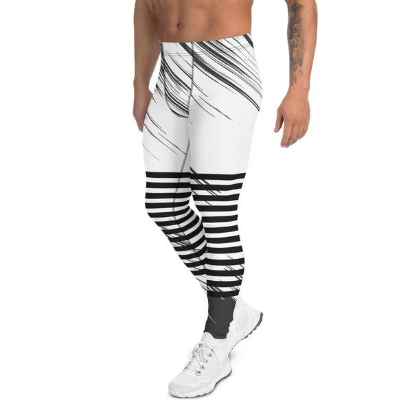 Black Grey Striped Meggings, Asbtract Best Men's Leggings