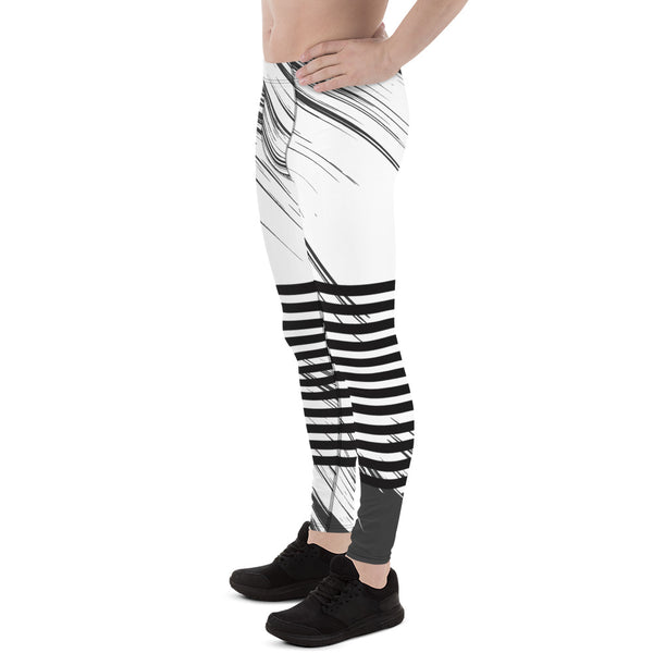 Black Grey Striped Meggings, Asbtract Best Men's Leggings