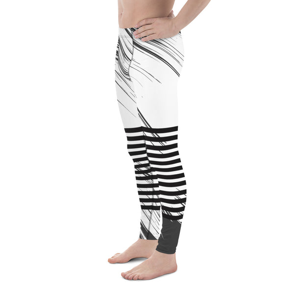 Black Grey Striped Meggings, Asbtract Best Men's Leggings