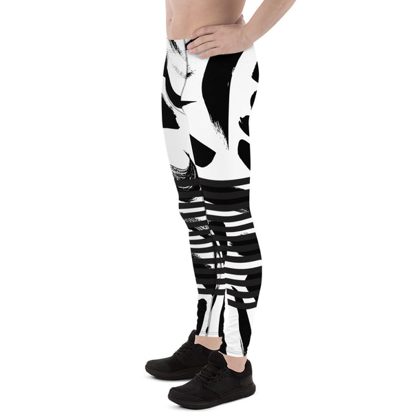 Black Horizontal Striped Meggings, Best Strokes Abstract Men's Leggings For Men - Made in USA/EU/MX